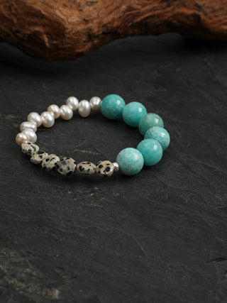 Lagoon Speckle — Amazonite & Freshwater Pearl Bracelet