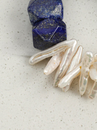 Azure Bloom — Lapis Lazuli & Freshwater Pearl Bracelet