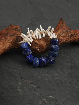 Azure Bloom — Lapis Lazuli & Freshwater Pearl Bracelet