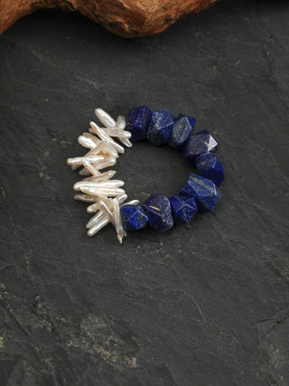 Azure Bloom — Lapis Lazuli & Freshwater Pearl Bracelet
