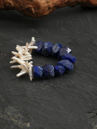Azure Bloom — Lapis Lazuli & Freshwater Pearl Bracelet
